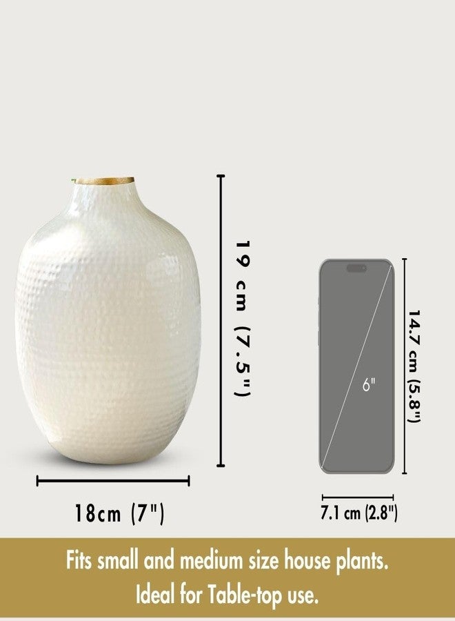 BEHOMA Metal Hammered Bud Shape Vase for Home Decor Decoratives for Indoor Outdoor Living Room Balcony | Best Gift for Birthday Anniversary Festival | White 1 Large Pcs, Modern - Image 4